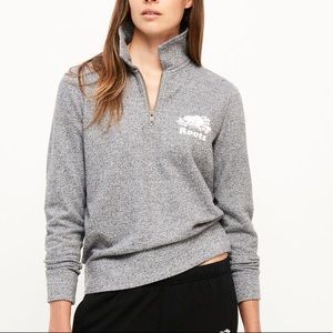 Roots Heather Grey Logo Quarter Zip Sweater